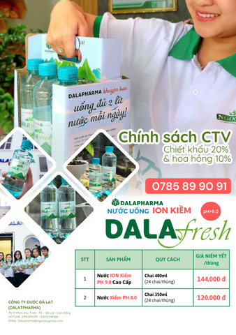 Nước uống ion kiềm Dalafresh (thùng 24 chai 480ml)