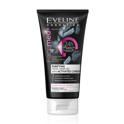 [Tặng son dưỡng Eveline] Gel rửa mặt Eveline Facemed+ làm sạch sâu than hoạt tính 150ML