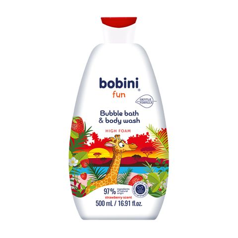 Gel tắm trẻ em tạo bọt Bobini Fun mềm mịn hương dâu tây 1+ tuổi 500ML