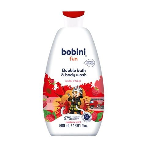 Gel tắm trẻ em tạo bọt Bobini Fun mềm mịn hương mâm xôi 1+ tuổi 500ML