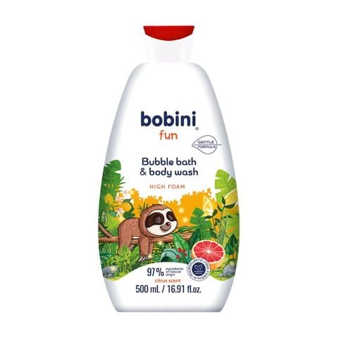 [Mua 1 tặng 1] Gel tắm trẻ em tạo bọt Bobini Fun mềm mịn hương cam chanh 1+ tuổi 500ML
