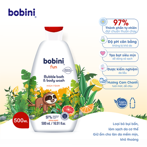 [Mua 1 tặng 1] Gel tắm trẻ em tạo bọt Bobini Fun mềm mịn hương cam chanh 1+ tuổi 500ML