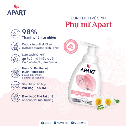 [Tặng mặt nạ Daliv] Dung dịch vệ sinh phụ nữ tạo bọt Apart dịu da, kháng khuẩn chiết xuất hoa cúc 300ML