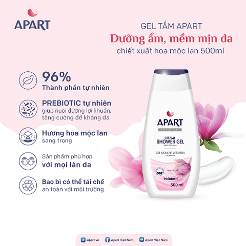 Gel tắm Apart dưỡng ẩm, mềm mịn da chiết xuất hoa mộc lan 500ML