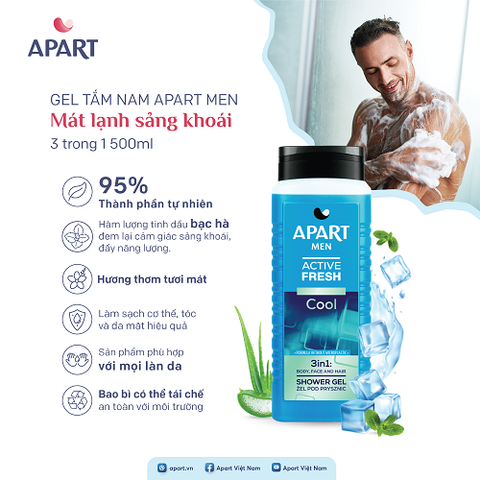 Gel tắm nam Apart Men mát lạnh sảng khoái 3 trong 1 500ML