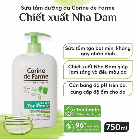 [Tặng TDC Eveline] Sữa tắm dưỡng da Corine de Farme tinh chất Nha đam 750ML
