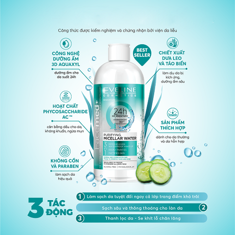 [Tặng SRM Eveline] Nước tẩy trang Eveline Facemed+ sạch sâu 3 tác động 400ML