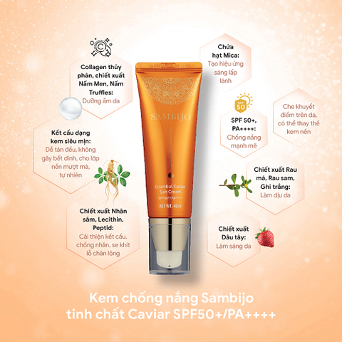 [Tặng TDC Eveline] Kem chống nắng SAMBIJO nâng tông trắng hồng tinh chất Caviar SPF50+/PA++++ 40ML