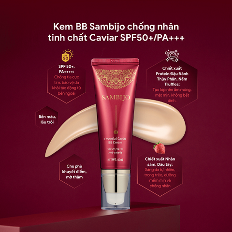 [Tặng kem dưỡng Eveline] Kem BB SAMBIJO siêu mịn, chống nhăn tinh chất Caviar SPF50+/PA+++ 40ML