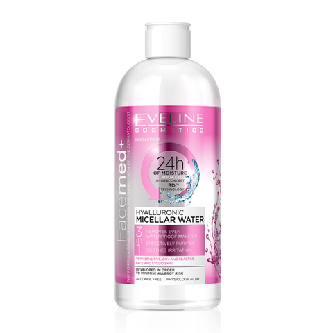 [Tặng SRM Eveline] Nước tẩy trang Eveline Facemed+ dưỡng ẩm Hyaluronic 400ML