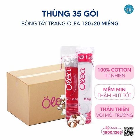 Thùng 35 gói bông tẩy trang Olea 120+20 miếng