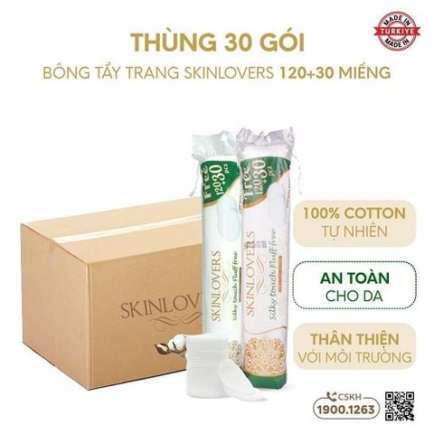 [Tặng bông Care4u] Thùng 30 gói bông tẩy trang Skinlovers 120+30 miếng_SKLV5044