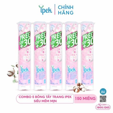 [Mua 5 tặng 1 mặt nạ Daliv] Combo 5 Bông tẩy trang Ipek siêu mềm mịn 150 miếng