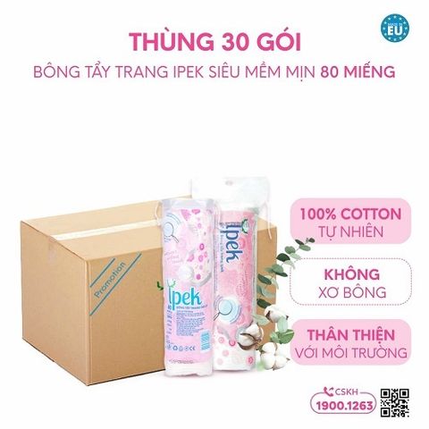 [Tặng 5 mặt nạ Dermal] Thùng 30 gói bông tẩy trang Ipek siêu mềm mịn 80 miếng