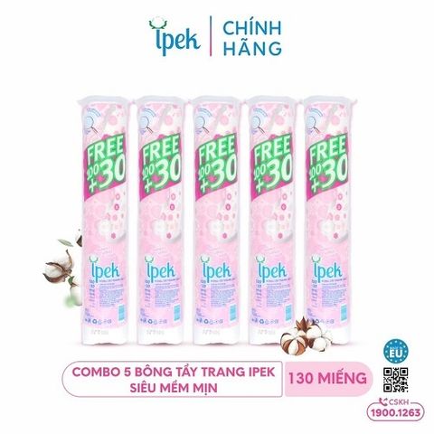 [Mua 5 tặng 1 mặt nạ Daliv Combo 5 Bông tẩy trang Ipek siêu mềm mịn 130 miếng