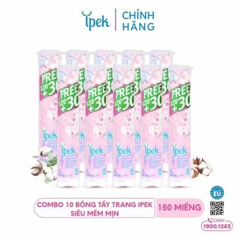 [Mua 10 tặng 2 mặt nạ Daliv] Combo 10 Bông tẩy trang Ipek siêu mềm mịn 150 miếng