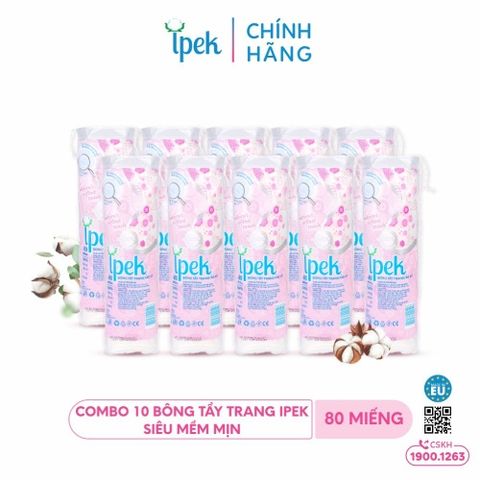 [Mua 10 tặng 2 mặt nạ Daliv] Combo 10 Bông tẩy trang Ipek siêu mềm mịn 80 miếng
