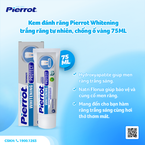 Kem đánh răng Pierrot Whitening trắng răng tự nhiên, chống ố vàng 75ML
