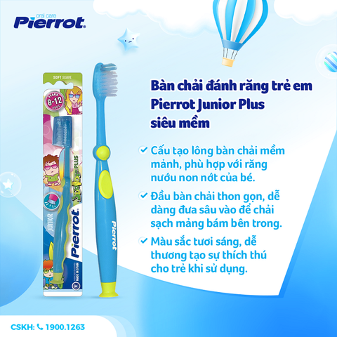 Bàn chải đánh răng trẻ em Pierrot Junior Plus siêu mềm