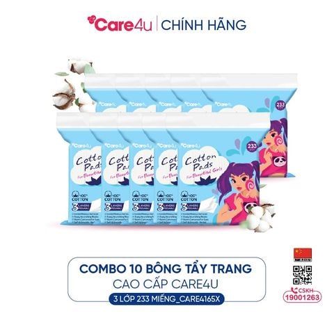 Combo 10 Bông tẩy trang cao cấp Care4u 3 lớp 233 miếng_CARE4165X