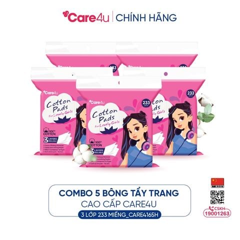 Combo 5 Bông tẩy trang cao cấp Care4u 3 lớp 233 miếng_CARE4165H