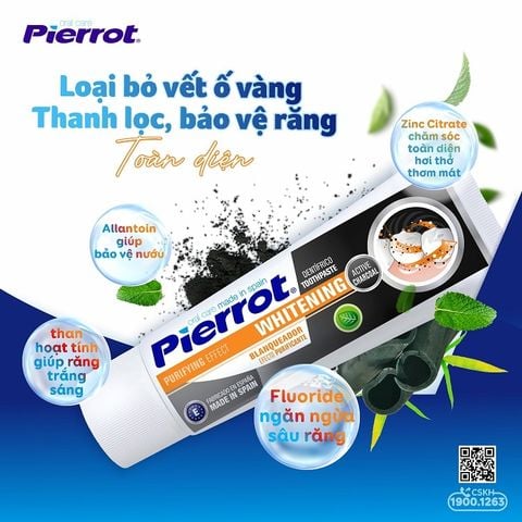 Kem đánh răng than hoạt tính Pierrot Charcoal làm sạch và trắng răng 75ML