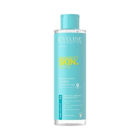 [Tặng mặt nạ Daliv] Nước hoa hồng Eveline Perfect Skin Acne điều tiết bã nhờn và se khít lỗ chân lông 200ML