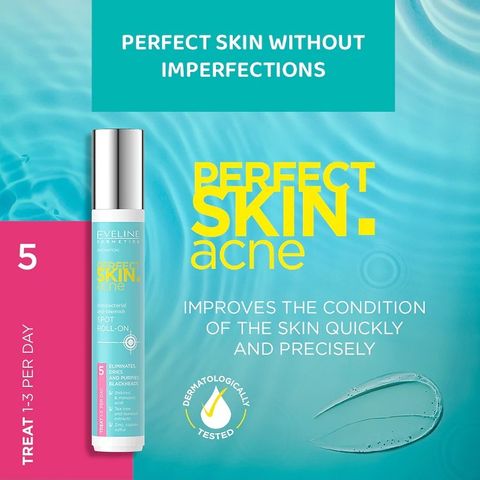 [Tặng mặt nạ Daliv] Lăn ngừa mụn Eveline Perfect Skin Acne kháng khuẩn và làm dịu da 15ML