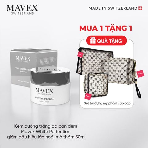 [Tặng set 3 túi Care4u] Kem dưỡng trắng da ban đêm Mavex White Perfection giảm dấu hiệu lão hoá, mờ thâm 50ML