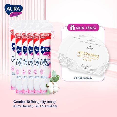 [Mua 10 tặng 2 mặt nạ Daliv] Combo 10 Bông tẩy trang Aura Beauty 120+30 miếng