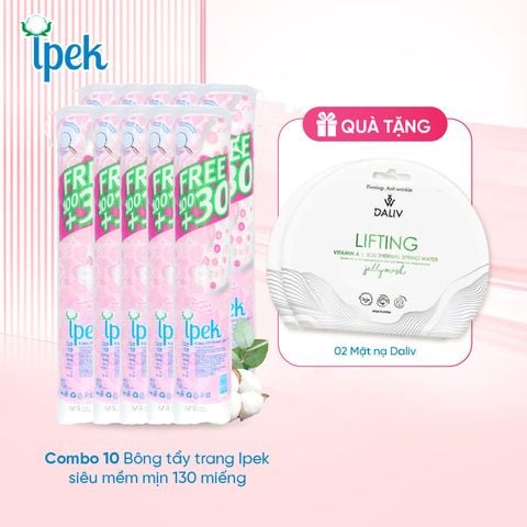 [Mua 10 tặng 2 mặt nạ Daliv] Combo 10 Bông tẩy trang Ipek siêu mềm mịn 130 miếng