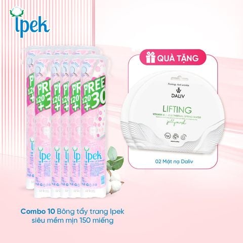 [Mua 10 tặng 2 mặt nạ Daliv] Combo 10 Bông tẩy trang Ipek siêu mềm mịn 150 miếng