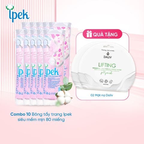 [Mua 10 tặng 2 mặt nạ Daliv] Combo 10 Bông tẩy trang Ipek siêu mềm mịn 80 miếng