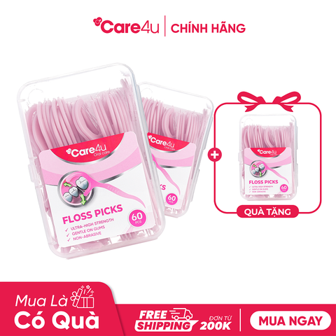 [Mua 2 tặng 1 chỉ kẽ răng Care4u] Combo 2 Chỉ kẽ răng Care4u hộp 60 chiếc_CARE6000H