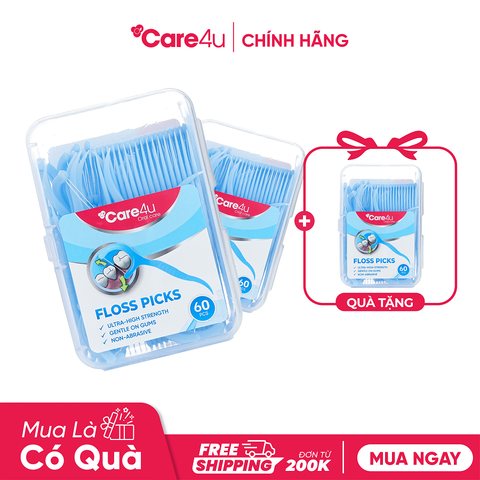 [Mua 2 tặng 1 chỉ kẽ răng Care4u] Combo 2 Chỉ kẽ răng Care4u hộp 60 chiếc_CARE6000X