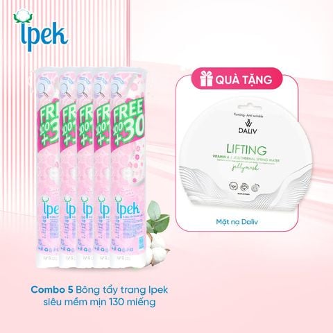 [Mua 5 tặng 1 mặt nạ Daliv Combo 5 Bông tẩy trang Ipek siêu mềm mịn 130 miếng