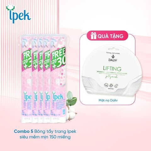 [Mua 5 tặng 1 mặt nạ Daliv] Combo 5 Bông tẩy trang Ipek siêu mềm mịn 150 miếng