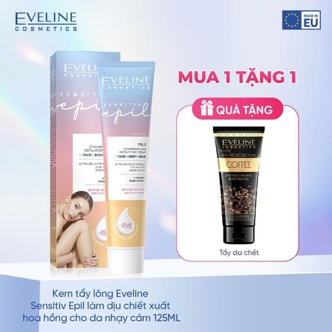 [Tặng TDC Eveline] Kem tẩy lông Eveline Sensitiv Epil làm dịu chiết xuất hoa hồng cho da nhạy cảm 125ML