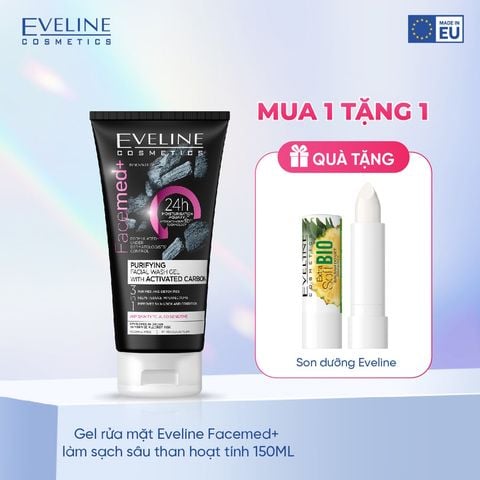 [Tặng son dưỡng Eveline] Gel rửa mặt Eveline Facemed+ làm sạch sâu than hoạt tính 150ML