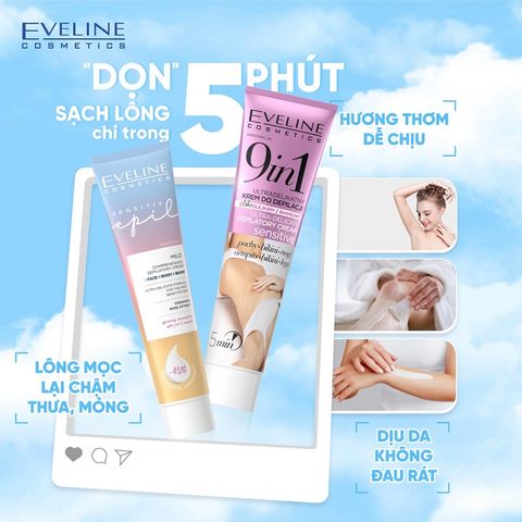 [Tặng TDC Eveline] Kem tẩy lông Eveline Sensitiv Epil làm dịu chiết xuất hoa hồng cho da nhạy cảm 125ML