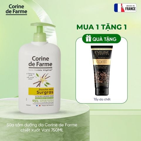 [Tặng TDC Eveline] Sữa tắm dưỡng da Corine de Farme chiết xuất Vani 750ML