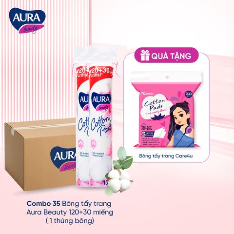[Mua 35 tặng 1 bông Care4u] Thùng 35 gói bông tẩy trang Aura Beauty 120+30 miếng