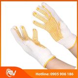  Găng Tay Len Phủ Hạt Nhựa Vàng 