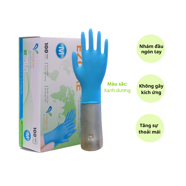 Găng Tay Y Tế Vietglove Nitrile 4.5g Không Bột Màu Xanh