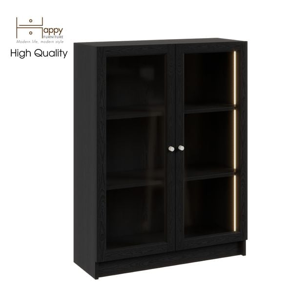  HAPPY FURNITURE , kệ sách 3 tầng cửa kính tích hợp đèn LED - CATY , KSA_012_LED , 80cm x 30cm x 106cm 