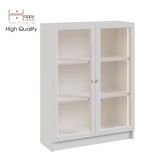  HAPPY FURNITURE , kệ sách 3 tầng cửa kính tích hợp đèn LED - CATY , KSA_012_LED , 80cm x 30cm x 106cm 