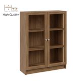 HAPPY FURNITURE , kệ sách 3 tầng cửa kính tích hợp đèn LED - CATY , KSA_012_LED , 80cm x 30cm x 106cm 