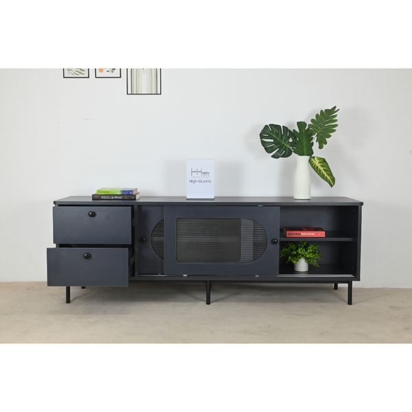  HAPPY FURNITURE , Kệ TV 2 cánh lùa 2 ngăn kéo chân sắt - SISEEL , KTV_053 , 160cm x 40cm x 53cm 