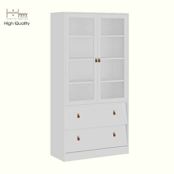  HAPPY FURNITURE , Kệ sách cửa kính 2 ngăn kéo - CALYN , KSA_107 , 90cm x 39cm x 176cm DxRxC 