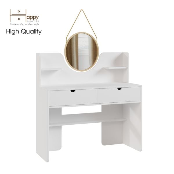  HAPPY FURNITURE , Bàn trang điểm 2 ngăn kéo kèm gương - CIRCLE , BAN_047 , 110cm x 45cm x 111cm 